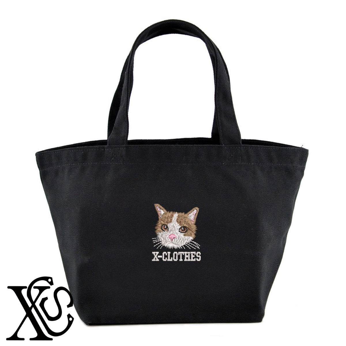 猫11柄 刺繍 キャンバス生地 ランチ ミニ トートバッグ レディース メンズ【X-CLOTHES】オリジナル グッズ 刺繍 ワンポイント 雑貨【b Black Camel】【g Natural Gray】 【10犬猫図鑑-猫図鑑-B】