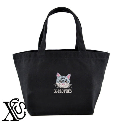 猫13柄 刺繍 キャンバス生地 ランチ ミニ トートバッグ レディース メンズ【X-CLOTHES】オリジナル グッズ 刺繍 ワンポイント 雑貨【b Black Camel】【g Natural Gray】 【10犬猫図鑑-猫図鑑-B】