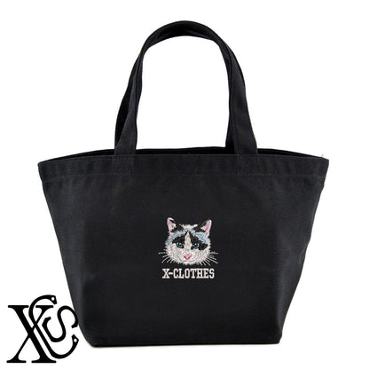 猫15柄 刺繍 キャンバス生地 ランチ ミニ トートバッグ レディース メンズ【X-CLOTHES】オリジナル グッズ 刺繍 ワンポイント 雑貨【b Black Camel】【g Natural Gray】 【10犬猫図鑑-猫図鑑-B】