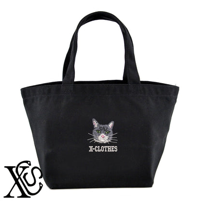 猫18柄 刺繍 キャンバス生地 ランチ ミニ トートバッグ レディース メンズ【X-CLOTHES】オリジナル グッズ 刺繍 ワンポイント 雑貨【b Black Camel】【g Natural Gray】 【10犬猫図鑑-猫図鑑-B】