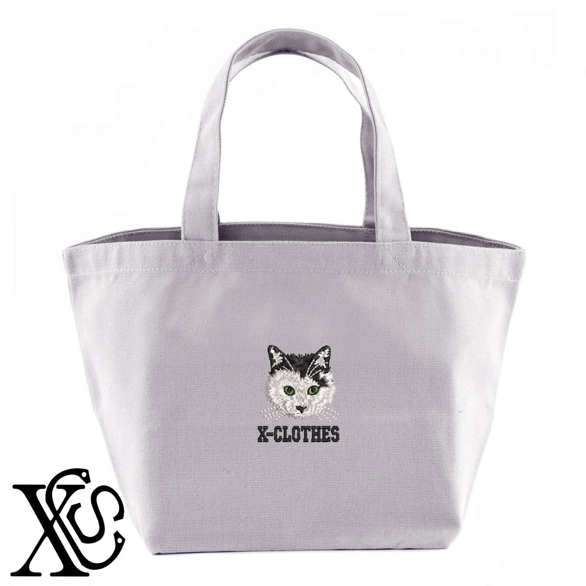 猫20柄 刺繍 キャンバス生地 ランチ ミニ トートバッグ レディース メンズ【X-CLOTHES】オリジナル グッズ 刺繍 ワンポイント 雑貨【b Black Camel】【g Natural Gray】 【10犬猫図鑑-猫図鑑-B】