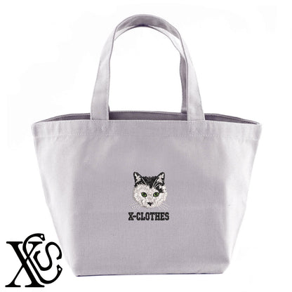 猫20柄 刺繍 キャンバス生地 ランチ ミニ トートバッグ レディース メンズ【X-CLOTHES】オリジナル グッズ 刺繍 ワンポイント 雑貨【b Black Camel】【g Natural Gray】 【10犬猫図鑑-猫図鑑-B】