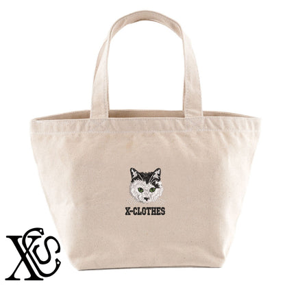 猫20柄 刺繍 キャンバス生地 ランチ ミニ トートバッグ レディース メンズ【X-CLOTHES】オリジナル グッズ 刺繍 ワンポイント 雑貨【b Black Camel】【g Natural Gray】 【10犬猫図鑑-猫図鑑-B】