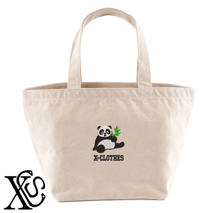 パンダ9柄 刺繍 キャンバス生地 ランチ ミニ トートバッグ レディース メンズ【X-CLOTHES】オリジナル グッズ 刺繍 ワンポイント 雑貨【b Black Camel】【g Natural Gray】 【1各種動物-パンダ】