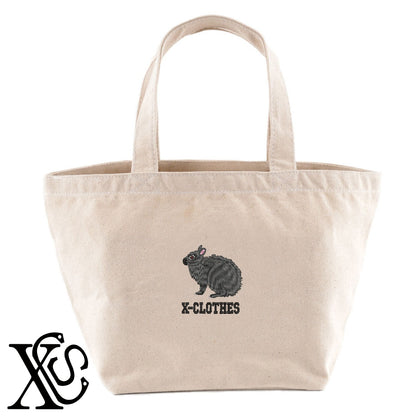 アマミノクロウサギ2柄 刺繍 キャンバス生地 ランチ ミニ トートバッグ レディース メンズ【X-CLOTHES】オリジナル グッズ 刺繍 ワンポイント 雑貨【b Black Camel】【g Natural Gray】 【1各種動物-天然記念物】