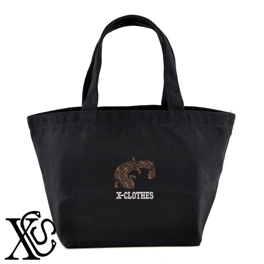 オオサンショウウオ2柄 刺繍 キャンバス生地 ランチ ミニ トートバッグ レディース メンズ【X-CLOTHES】オリジナル グッズ 刺繍 ワンポイント 雑貨【b Black Camel】【g Natural Gray】 【1各種動物-天然記念物】