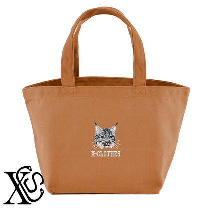 オオヤマネコ2柄 刺繍 キャンバス生地 ランチ ミニ トートバッグ レディース メンズ【X-CLOTHES】オリジナル グッズ 刺繍 ワンポイント 雑貨【b Black Camel】【g Natural Gray】 【1各種動物-天然記念物】