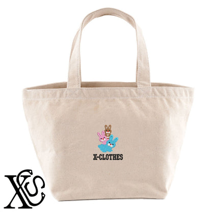ウサギ10柄 刺繍 キャンバス生地 ランチ ミニ トートバッグ レディース メンズ【X-CLOTHES】オリジナル グッズ 刺繍 ワンポイント 雑貨【b Black Camel】【g Natural Gray】 【1各種動物-小動物】