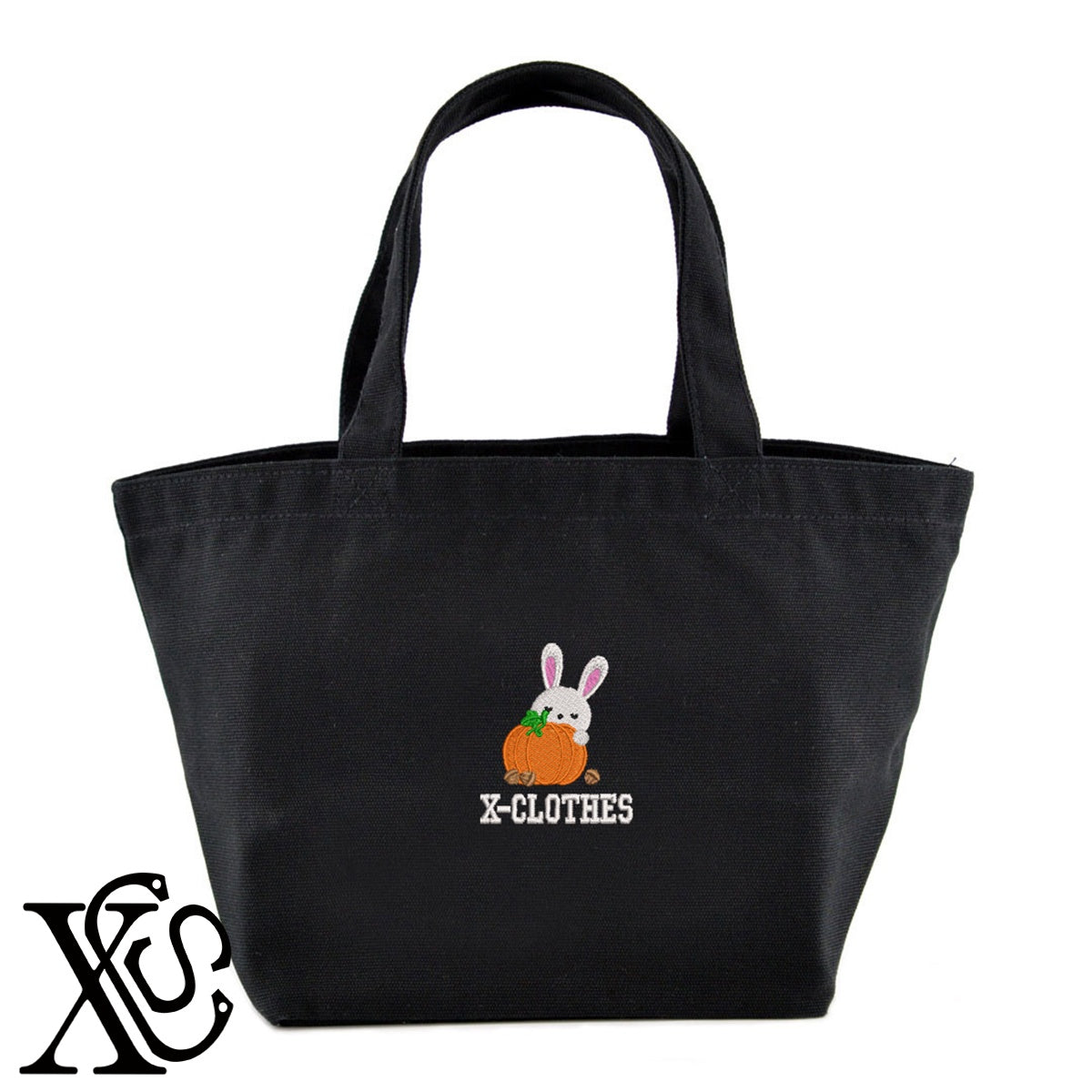 ウサギ5柄 刺繍 キャンバス生地 ランチ ミニ トートバッグ レディース メンズ【X-CLOTHES】オリジナル グッズ 刺繍 ワンポイント 雑貨【b Black Camel】【g Natural Gray】 【1各種動物-小動物】