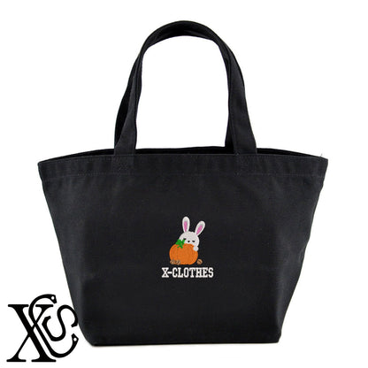 ウサギ5柄 刺繍 キャンバス生地 ランチ ミニ トートバッグ レディース メンズ【X-CLOTHES】オリジナル グッズ 刺繍 ワンポイント 雑貨【b Black Camel】【g Natural Gray】 【1各種動物-小動物】
