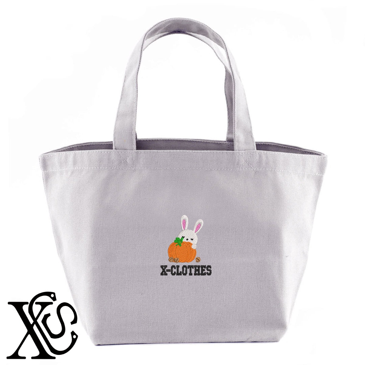 ウサギ5柄 刺繍 キャンバス生地 ランチ ミニ トートバッグ レディース メンズ【X-CLOTHES】オリジナル グッズ 刺繍 ワンポイント 雑貨【b Black Camel】【g Natural Gray】 【1各種動物-小動物】