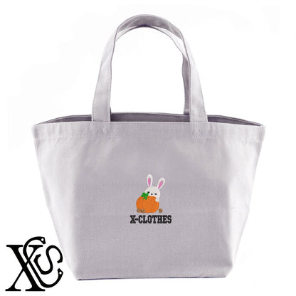 ウサギ5柄 刺繍 キャンバス生地 ランチ ミニ トートバッグ レディース メンズ【X-CLOTHES】オリジナル グッズ 刺繍 ワンポイント 雑貨【b Black Camel】【g Natural Gray】 【1各種動物-小動物】