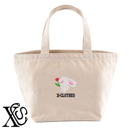ウサギ7柄 刺繍 キャンバス生地 ランチ ミニ トートバッグ レディース メンズ【X-CLOTHES】オリジナル グッズ 刺繍 ワンポイント 雑貨【b Black Camel】【g Natural Gray】 【1各種動物-小動物】