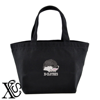カワウソ2柄 刺繍 キャンバス生地 ランチ ミニ トートバッグ レディース メンズ【X-CLOTHES】オリジナル グッズ 刺繍 ワンポイント 雑貨【b Black Camel】【g Natural Gray】 【1各種動物-小動物】