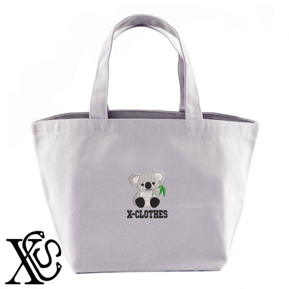 コアラ6柄 刺繍 キャンバス生地 ランチ ミニ トートバッグ レディース メンズ【X-CLOTHES】オリジナル グッズ 刺繍 ワンポイント 雑貨【b Black Camel】【g Natural Gray】 【1各種動物-小動物】