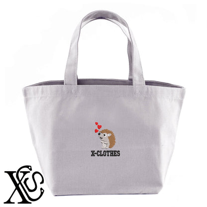 ハリネズミ3柄 刺繍 キャンバス生地 ランチ ミニ トートバッグ レディース メンズ【X-CLOTHES】オリジナル グッズ 刺繍 ワンポイント 雑貨【b Black Camel】【g Natural Gray】 【1各種動物-小動物】