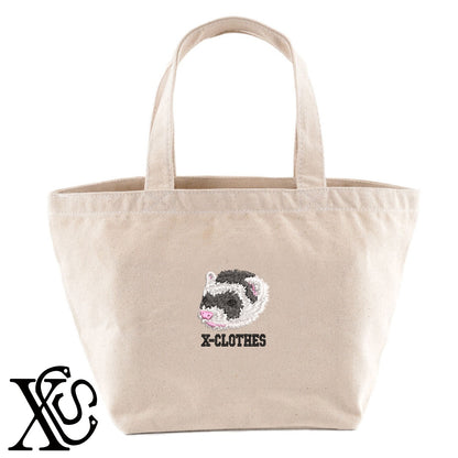 フェレット2柄 刺繍 キャンバス生地 ランチ ミニ トートバッグ レディース メンズ【X-CLOTHES】オリジナル グッズ 刺繍 ワンポイント 雑貨【b Black Camel】【g Natural Gray】 【1各種動物-小動物】