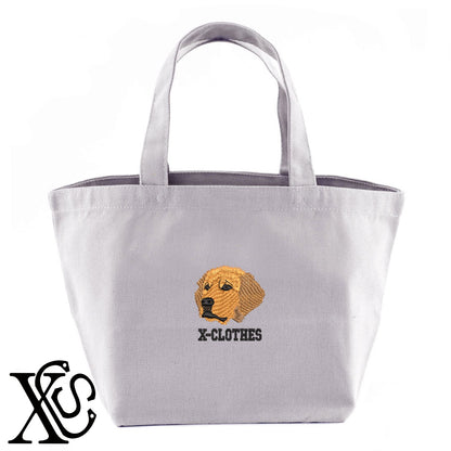 ゴールデンレトリバー2柄 刺繍 キャンバス生地 ランチ ミニ トートバッグ レディース メンズ【X-CLOTHES】オリジナル グッズ 刺繍 ワンポイント 雑貨【b Black Camel】【g Natural Gray】 【1各種動物-犬類】
