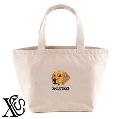 ゴールデンレトリバー2柄 刺繍 キャンバス生地 ランチ ミニ トートバッグ レディース メンズ【X-CLOTHES】オリジナル グッズ 刺繍 ワンポイント 雑貨【b Black Camel】【g Natural Gray】 【1各種動物-犬類】