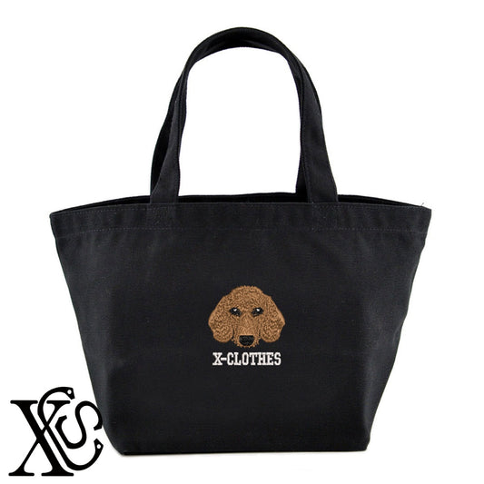 ダックスフント2柄 刺繍 キャンバス生地 ランチ ミニ トートバッグ レディース メンズ【X-CLOTHES】オリジナル グッズ 刺繍 ワンポイント 雑貨【b Black Camel】【g Natural Gray】 【1各種動物-犬類】