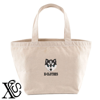 ハスキー3柄 刺繍 キャンバス生地 ランチ ミニ トートバッグ レディース メンズ【X-CLOTHES】オリジナル グッズ 刺繍 ワンポイント 雑貨【b Black Camel】【g Natural Gray】 【1各種動物-犬類】