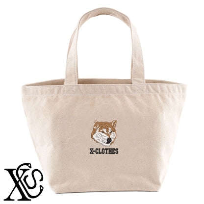柴犬2柄 刺繍 キャンバス生地 ランチ ミニ トートバッグ レディース メンズ【X-CLOTHES】オリジナル グッズ 刺繍 ワンポイント 雑貨【b Black Camel】【g Natural Gray】 【1各種動物-犬類】