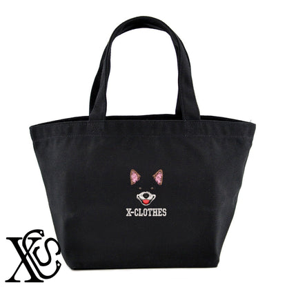 犬顔パーツ2柄 刺繍 キャンバス生地 ランチ ミニ トートバッグ レディース メンズ【X-CLOTHES】オリジナル グッズ 刺繍 ワンポイント 雑貨【b Black Camel】【g Natural Gray】 【1各種動物-犬類】