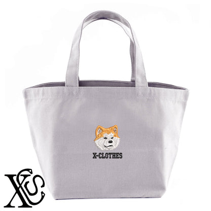 秋田犬2柄 刺繍 キャンバス生地 ランチ ミニ トートバッグ レディース メンズ【X-CLOTHES】オリジナル グッズ 刺繍 ワンポイント 雑貨【b Black Camel】【g Natural Gray】 【1各種動物-犬類】