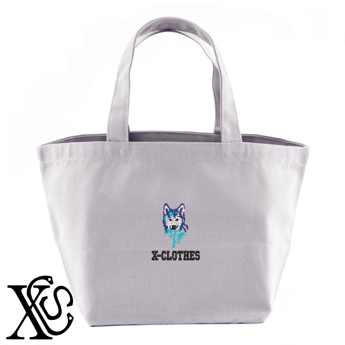 狼3柄 刺繍 キャンバス生地 ランチ ミニ トートバッグ レディース メンズ【X-CLOTHES】オリジナル グッズ 刺繍 ワンポイント 雑貨【b Black Camel】【g Natural Gray】 【1各種動物-猛獣】