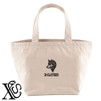 狼5柄 刺繍 キャンバス生地 ランチ ミニ トートバッグ レディース メンズ【X-CLOTHES】オリジナル グッズ 刺繍 ワンポイント 雑貨【b Black Camel】【g Natural Gray】 【1各種動物-猛獣】