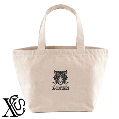 豹3柄 刺繍 キャンバス生地 ランチ ミニ トートバッグ レディース メンズ【X-CLOTHES】オリジナル グッズ 刺繍 ワンポイント 雑貨【b Black Camel】【g Natural Gray】 【1各種動物-猛獣】