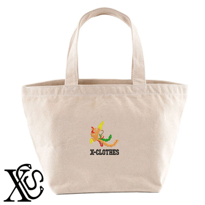 鳳凰2柄 刺繍 キャンバス生地 ランチ ミニ トートバッグ レディース メンズ【X-CLOTHES】オリジナル グッズ 刺繍 ワンポイント 雑貨【b Black Camel】【g Natural Gray】 【1各種動物-猛獣】