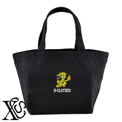 龍3柄 刺繍 キャンバス生地 ランチ ミニ トートバッグ レディース メンズ【X-CLOTHES】オリジナル グッズ 刺繍 ワンポイント 雑貨【b Black Camel】【g Natural Gray】 【1各種動物-猛獣】