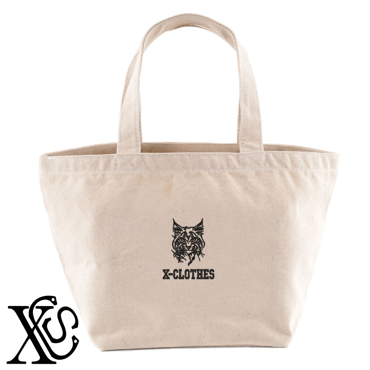 メインクーン3柄 刺繍 キャンバス生地 ランチ ミニ トートバッグ レディース メンズ【X-CLOTHES】オリジナル グッズ 刺繍 ワンポイント 雑貨【b Black Camel】【g Natural Gray】 【1各種動物-猫】