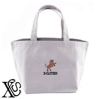 牛8柄 刺繍 キャンバス生地 ランチ ミニ トートバッグ レディース メンズ【X-CLOTHES】オリジナル グッズ 刺繍 ワンポイント 雑貨【b Black Camel】【g Natural Gray】 【1各種動物-草食動物】