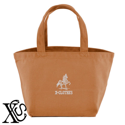 馬2柄 刺繍 キャンバス生地 ランチ ミニ トートバッグ レディース メンズ【X-CLOTHES】オリジナル グッズ 刺繍 ワンポイント 雑貨【b Black Camel】【g Natural Gray】 【1各種動物-草食動物】