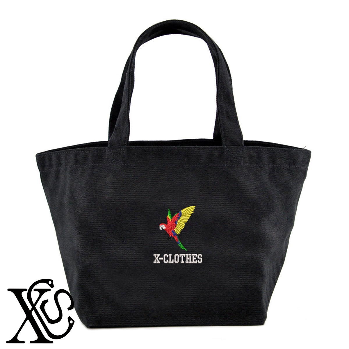インコ8柄 刺繍 キャンバス生地 ランチ ミニ トートバッグ レディース メンズ【X-CLOTHES】オリジナル グッズ 刺繍 ワンポイント 雑貨【b Black Camel】【g Natural Gray】 【1各種動物-鳥類】