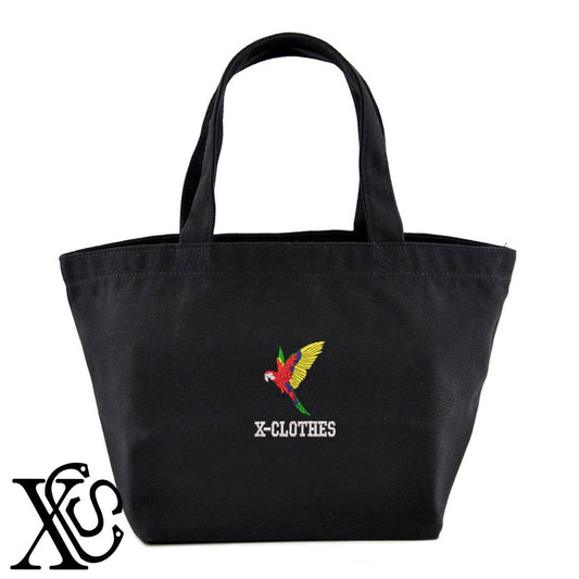 インコ8柄 刺繍 キャンバス生地 ランチ ミニ トートバッグ レディース メンズ【X-CLOTHES】オリジナル グッズ 刺繍 ワンポイント 雑貨【b Black Camel】【g Natural Gray】 【1各種動物-鳥類】