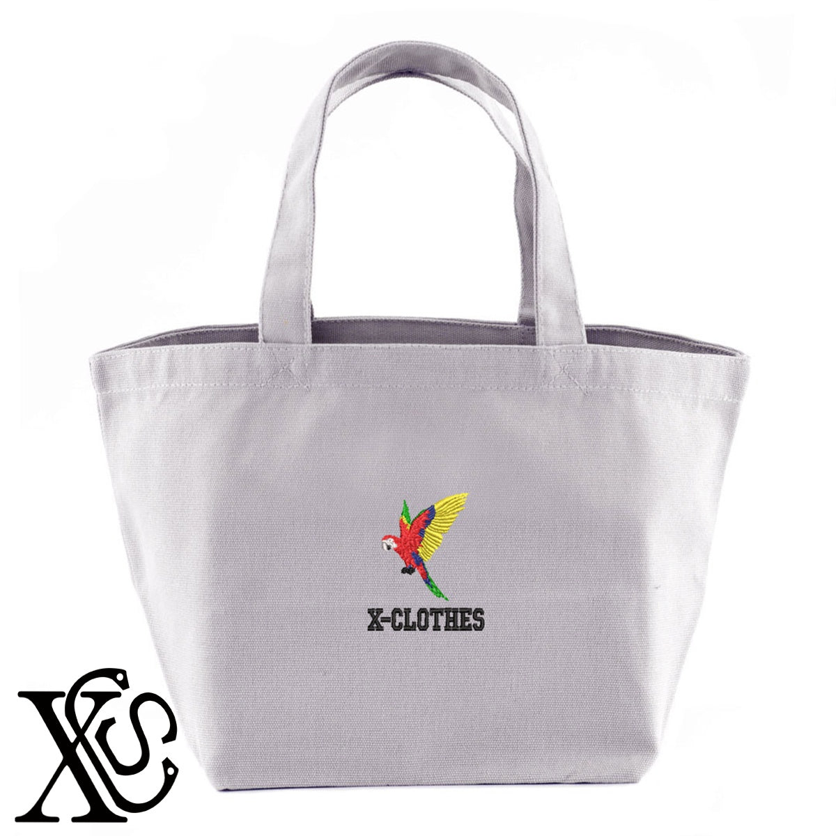 インコ8柄 刺繍 キャンバス生地 ランチ ミニ トートバッグ レディース メンズ【X-CLOTHES】オリジナル グッズ 刺繍 ワンポイント 雑貨【b Black Camel】【g Natural Gray】 【1各種動物-鳥類】