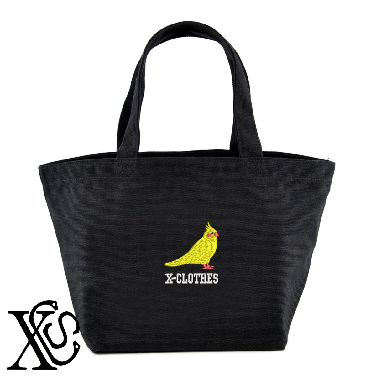 オカメインコ2柄 刺繍 キャンバス生地 ランチ ミニ トートバッグ レディース メンズ【X-CLOTHES】オリジナル グッズ 刺繍 ワンポイント 雑貨【b Black Camel】【g Natural Gray】 【1各種動物-鳥類】