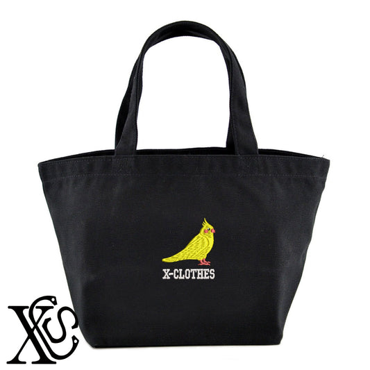 オカメインコ2柄 刺繍 キャンバス生地 ランチ ミニ トートバッグ レディース メンズ【X-CLOTHES】オリジナル グッズ 刺繍 ワンポイント 雑貨【b Black Camel】【g Natural Gray】 【1各種動物-鳥類】