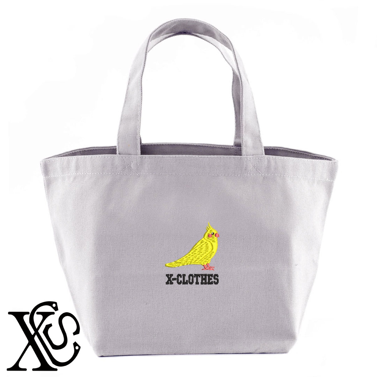 オカメインコ2柄 刺繍 キャンバス生地 ランチ ミニ トートバッグ レディース メンズ【X-CLOTHES】オリジナル グッズ 刺繍 ワンポイント 雑貨【b Black Camel】【g Natural Gray】 【1各種動物-鳥類】