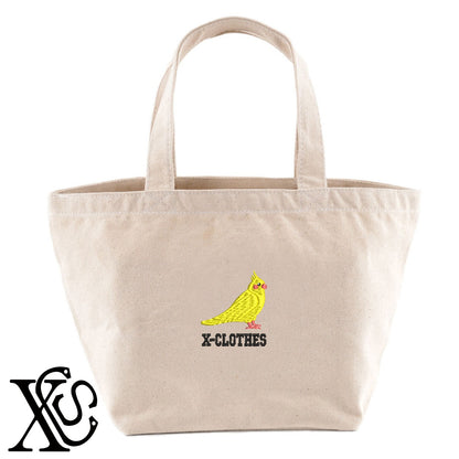 オカメインコ2柄 刺繍 キャンバス生地 ランチ ミニ トートバッグ レディース メンズ【X-CLOTHES】オリジナル グッズ 刺繍 ワンポイント 雑貨【b Black Camel】【g Natural Gray】 【1各種動物-鳥類】