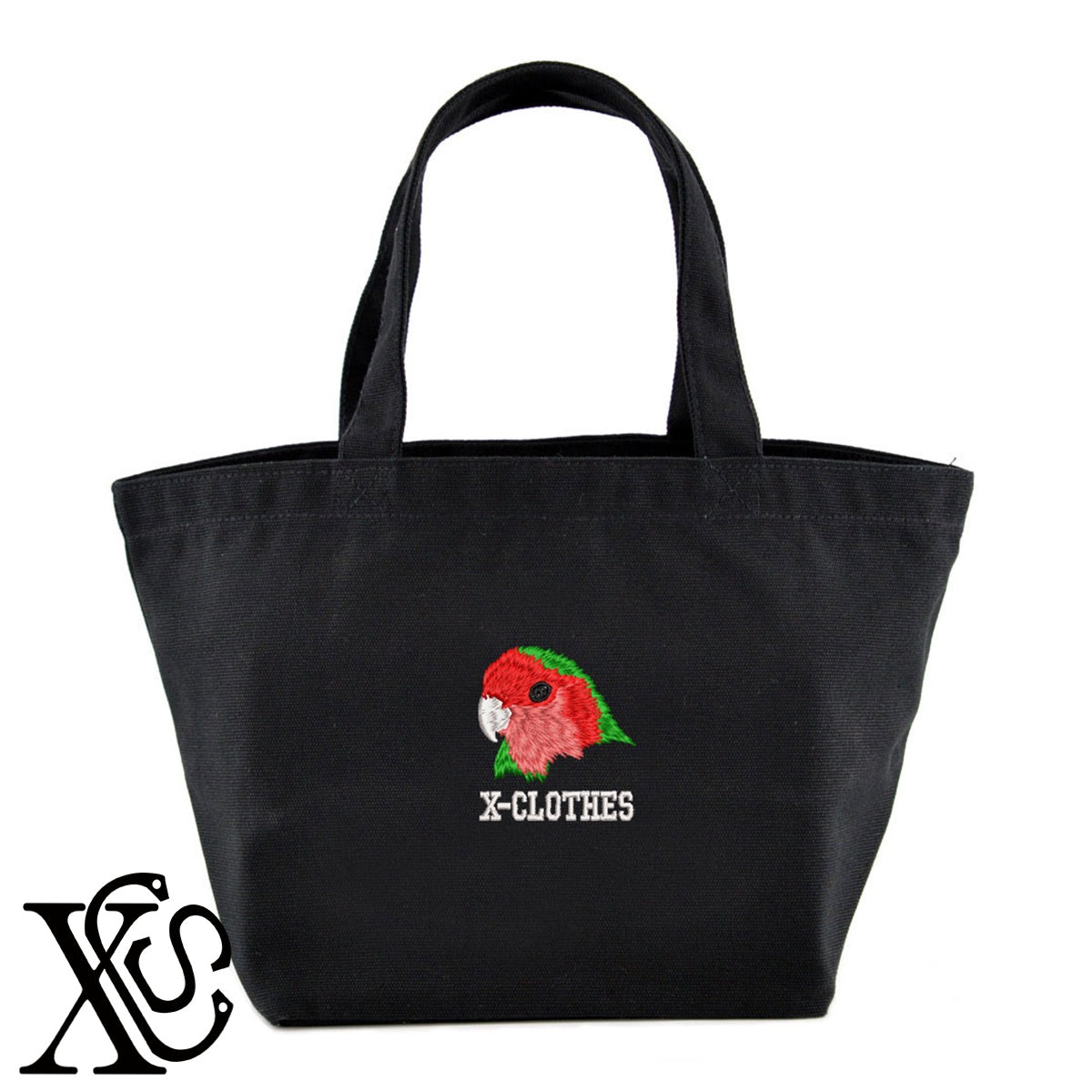 コザクラインコ3柄 刺繍 キャンバス生地 ランチ ミニ トートバッグ レディース メンズ【X-CLOTHES】オリジナル グッズ 刺繍 ワンポイント 雑貨【b Black Camel】【g Natural Gray】 【1各種動物-鳥類】