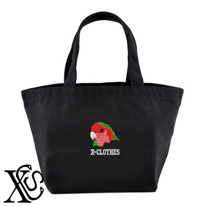 コザクラインコ3柄 刺繍 キャンバス生地 ランチ ミニ トートバッグ レディース メンズ【X-CLOTHES】オリジナル グッズ 刺繍 ワンポイント 雑貨【b Black Camel】【g Natural Gray】 【1各種動物-鳥類】