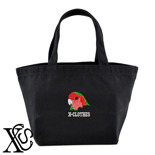 コザクラインコ3柄 刺繍 キャンバス生地 ランチ ミニ トートバッグ レディース メンズ【X-CLOTHES】オリジナル グッズ 刺繍 ワンポイント 雑貨【b Black Camel】【g Natural Gray】 【1各種動物-鳥類】