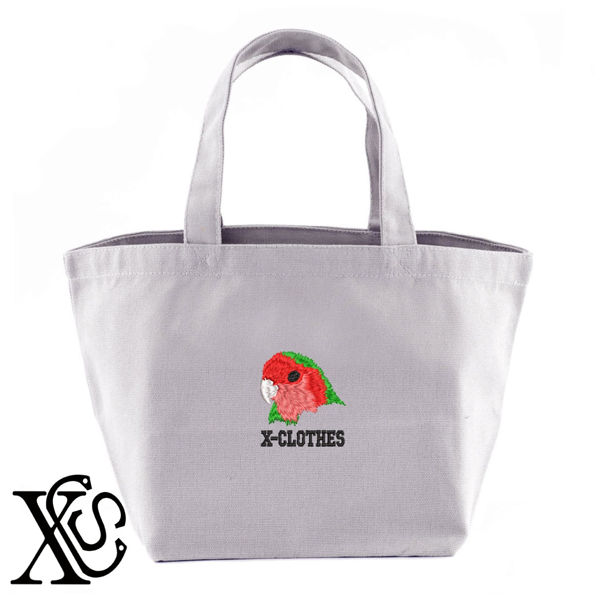 コザクラインコ3柄 刺繍 キャンバス生地 ランチ ミニ トートバッグ レディース メンズ【X-CLOTHES】オリジナル グッズ 刺繍 ワンポイント 雑貨【b Black Camel】【g Natural Gray】 【1各種動物-鳥類】