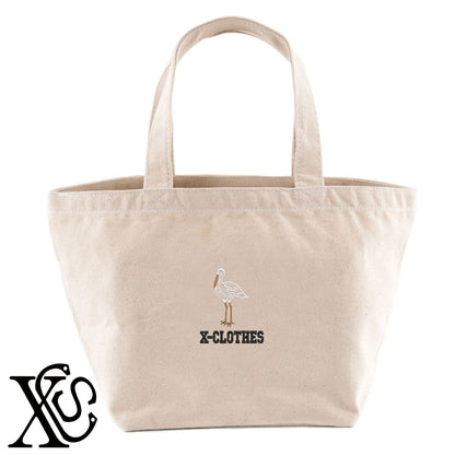 サギ2柄 刺繍 キャンバス生地 ランチ ミニ トートバッグ レディース メンズ【X-CLOTHES】オリジナル グッズ 刺繍 ワンポイント 雑貨【b Black Camel】【g Natural Gray】 【1各種動物-鳥類】