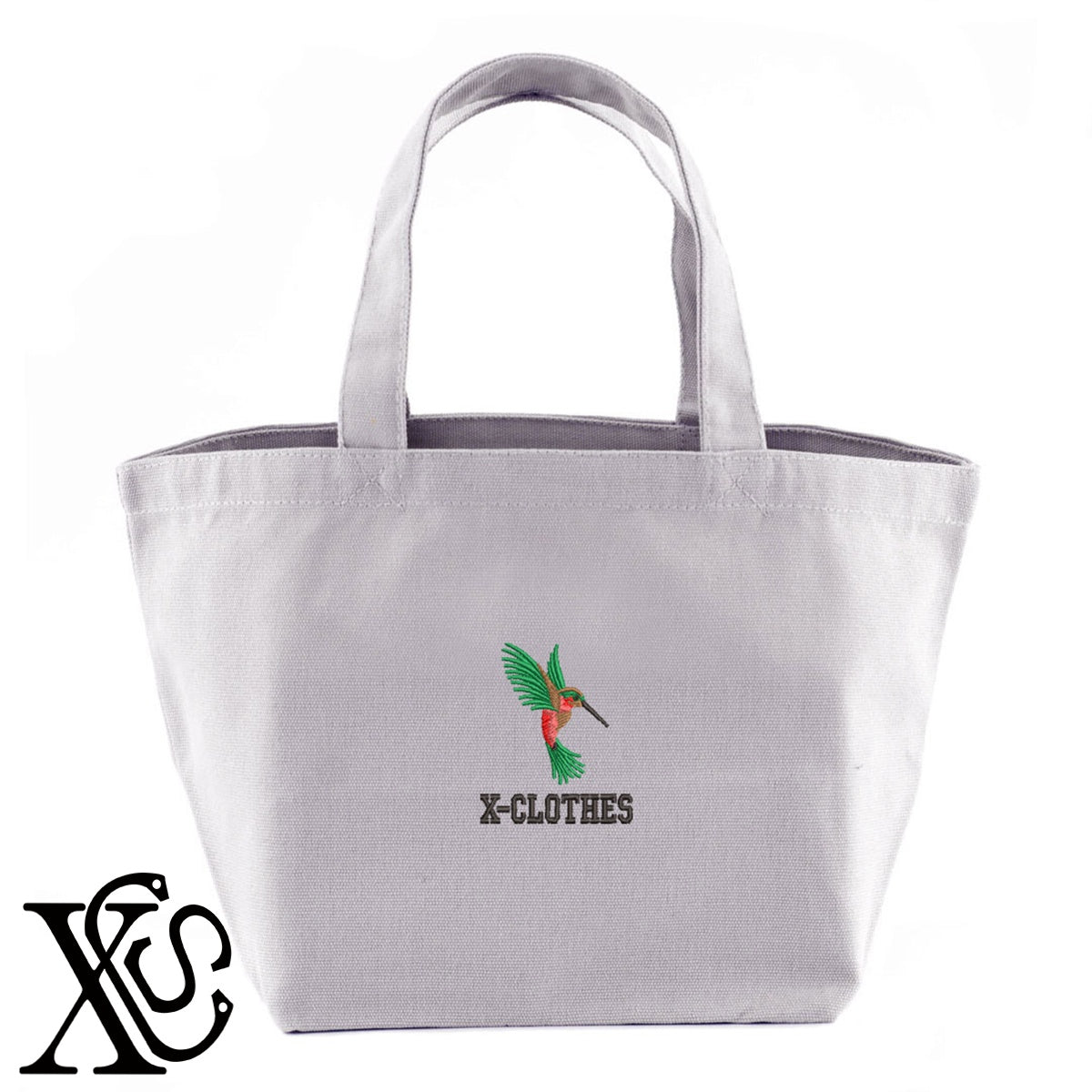 ハチドリ5柄 刺繍 キャンバス生地 ランチ ミニ トートバッグ レディース メンズ【X-CLOTHES】オリジナル グッズ 刺繍 ワンポイント 雑貨【b Black Camel】【g Natural Gray】 【1各種動物-鳥類】
