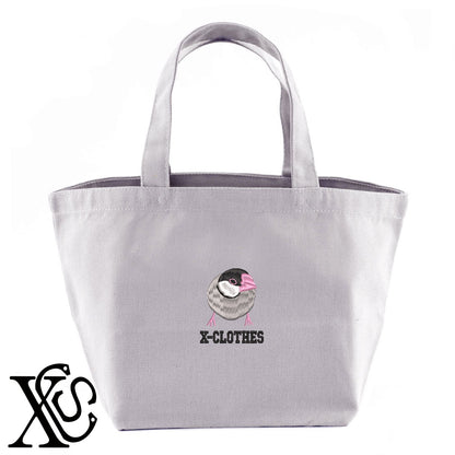 文鳥5柄 刺繍 キャンバス生地 ランチ ミニ トートバッグ レディース メンズ【X-CLOTHES】オリジナル グッズ 刺繍 ワンポイント 雑貨【b Black Camel】【g Natural Gray】 【1各種動物-鳥類】
